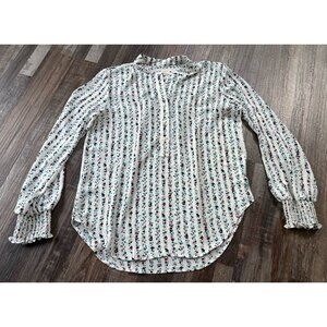 Loft Women’s Button Up Floral Smock Sleeve shirt size Small